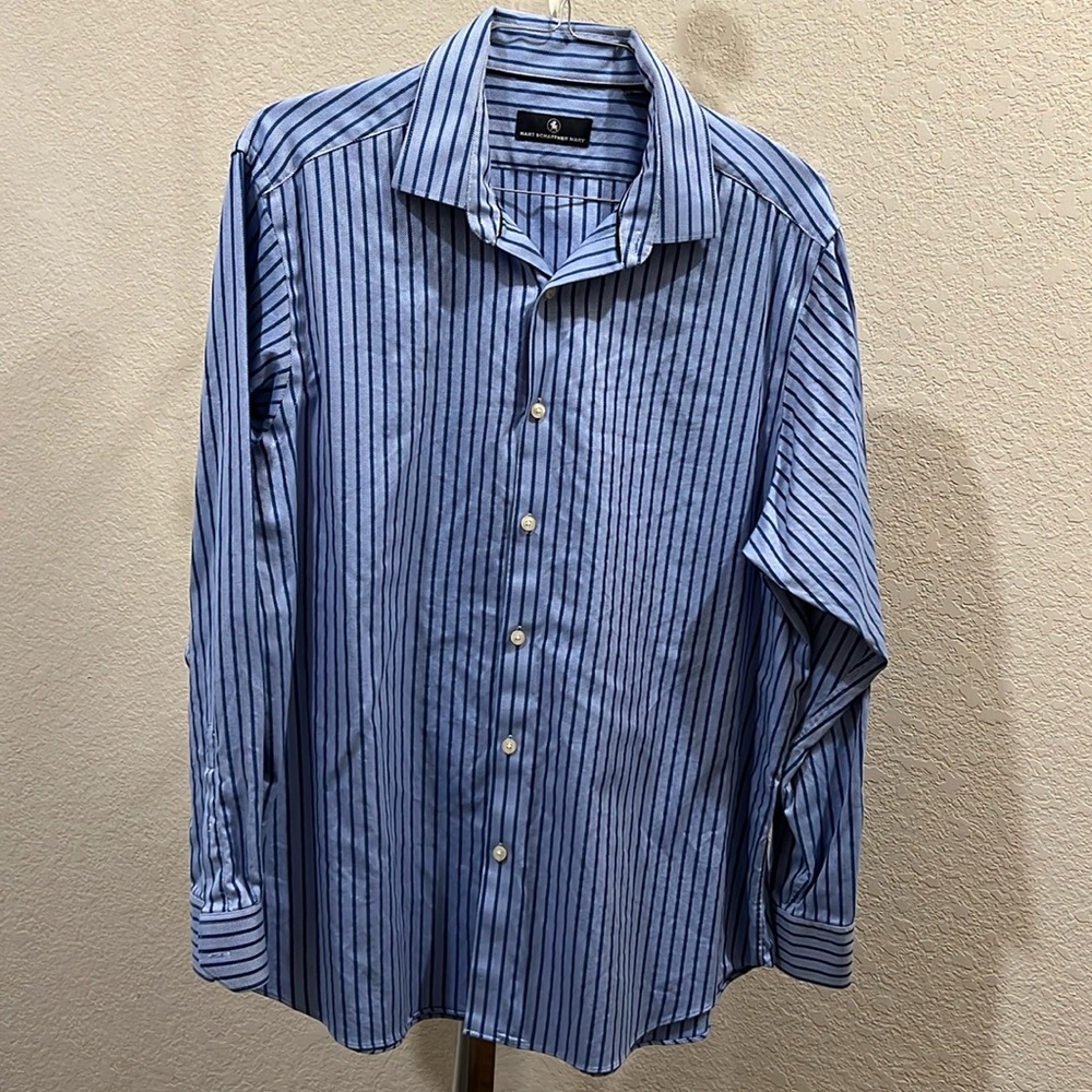 HART SCHAFFNER MARX herringbone blue stripe dress shirt